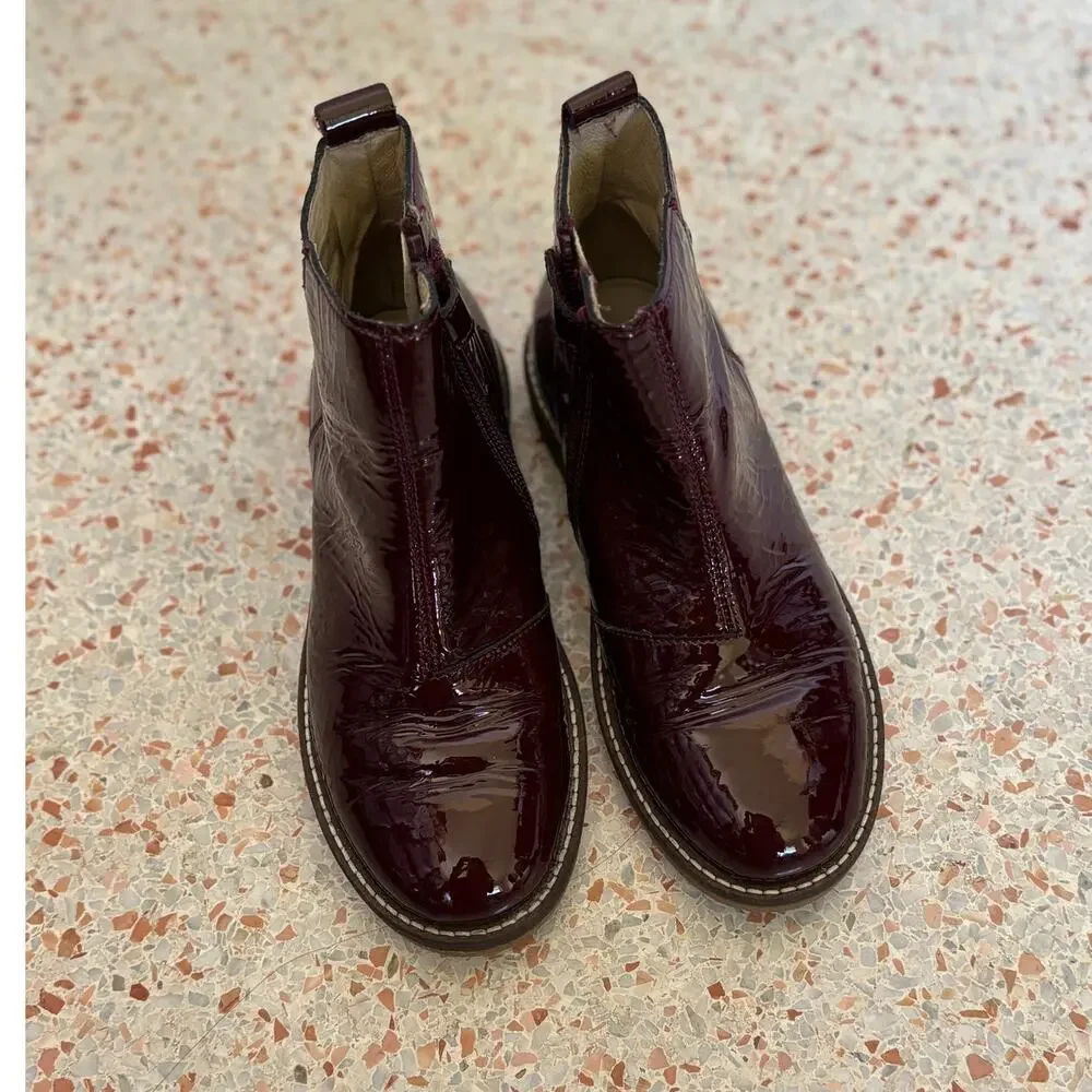 Naturino Kids Dasie Patent Leather Chelsea Boots - Burgundy - Size 31 / US 13.5